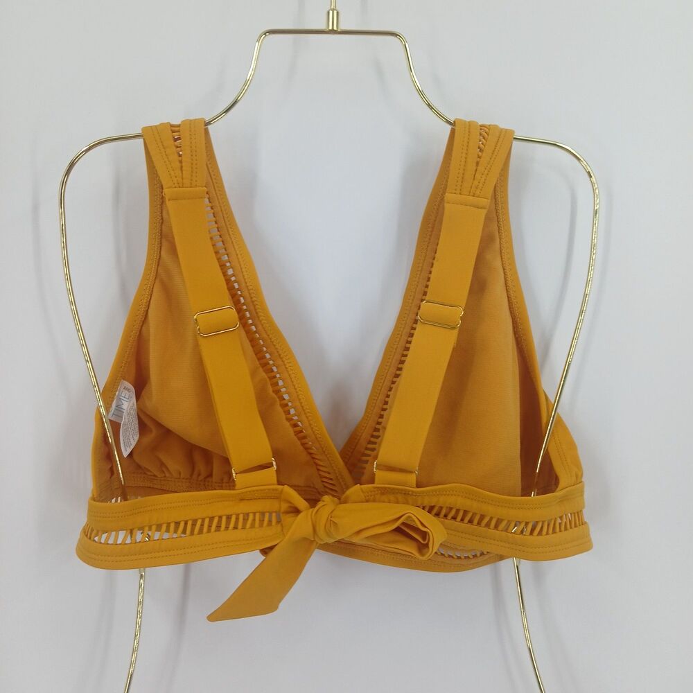 Yellow Mustard V-Neck Wrap Front Bikini Top Sleeveless Tie Accent Womens Size 1X - Picture 3 of 3